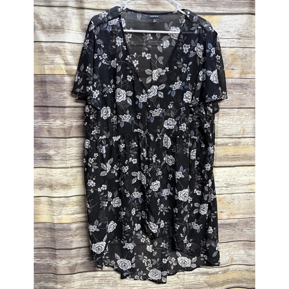 Torrid Lexie Babydoll Chiffon Flutter Sleeve Women's Plus 4 White Sheer Floral
